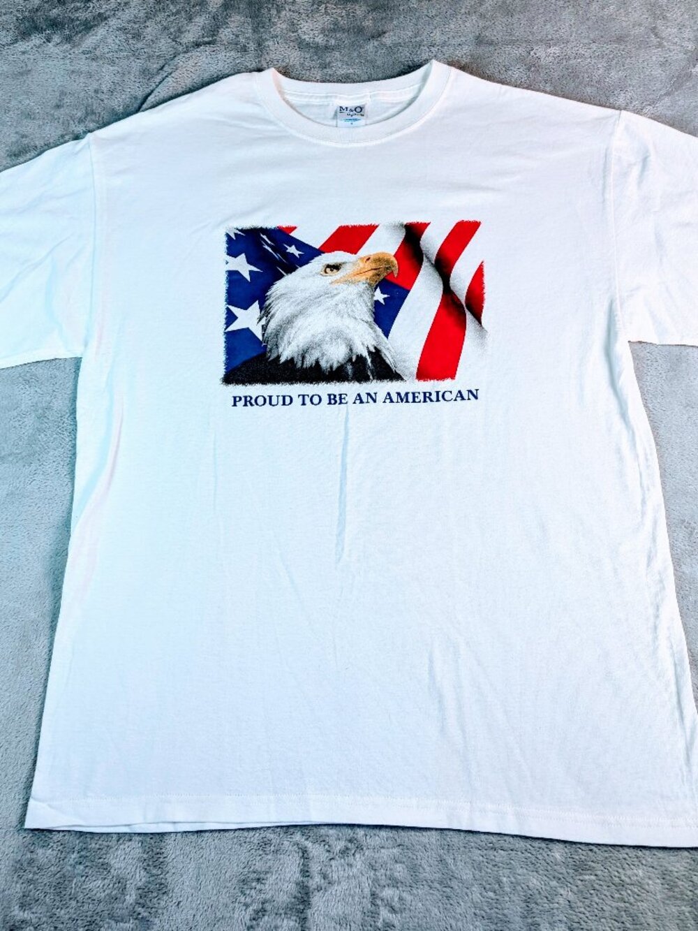M&O Patriotic Proud To Be an American T Shirt Size L Graphic Flag and Eagle